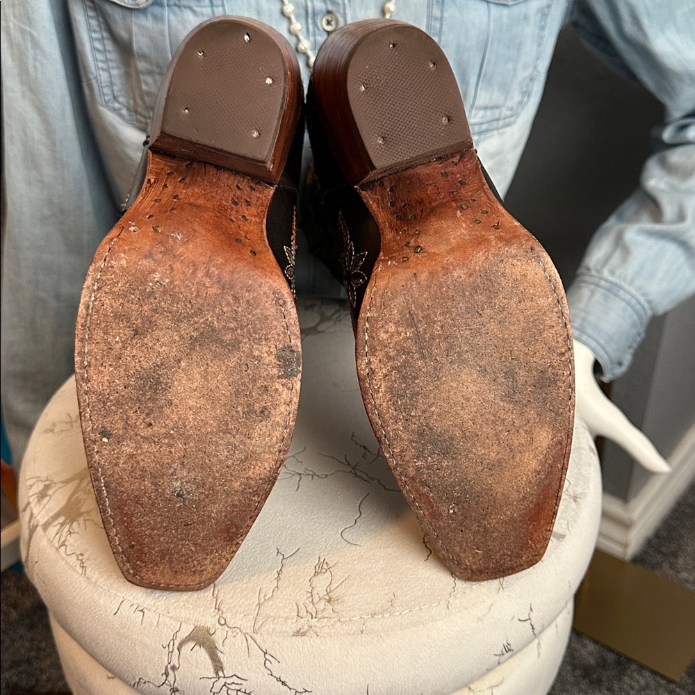 Women’s Dark Brown Embroidered Heeled Cowboy Boots - Picture 6 of 11